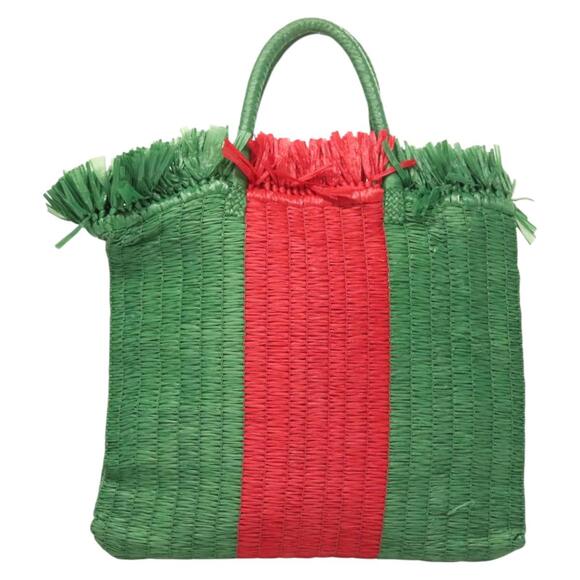 GUCCI Hand Bag Straw Green Red - Picture 2 of 16